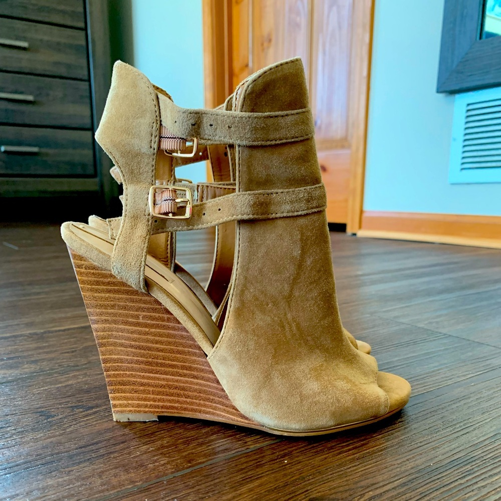 Tan Suede Wedge open toe bootie